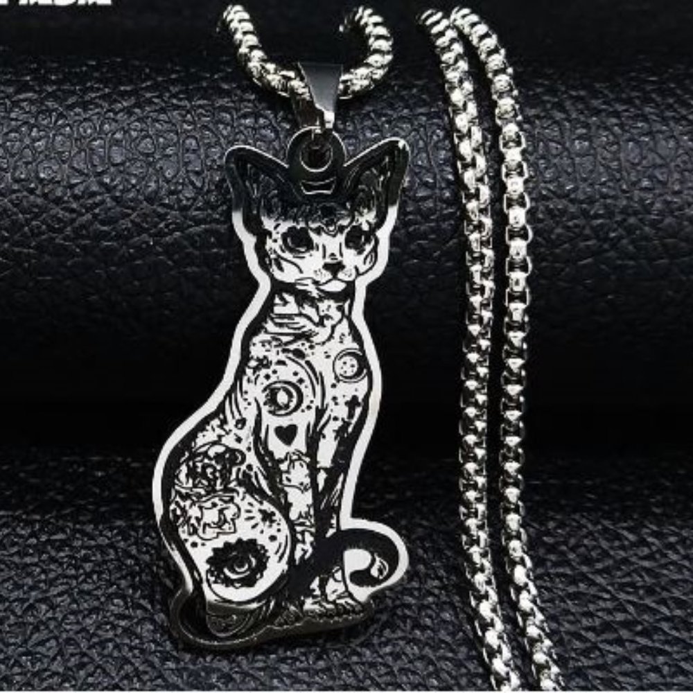 Sphynx Cat Tattoo Stainless Steel Necklace I